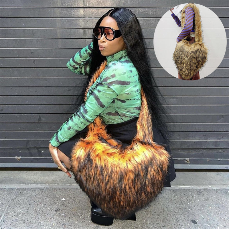 Heart-Shape Plush Crossbody Bag – Winter Fleece Shoulder Bag