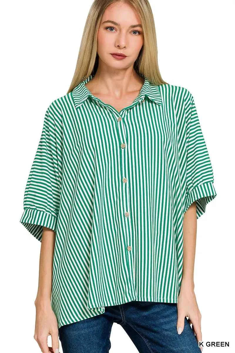 Zenana Oversized Stripe Button Down Shirt