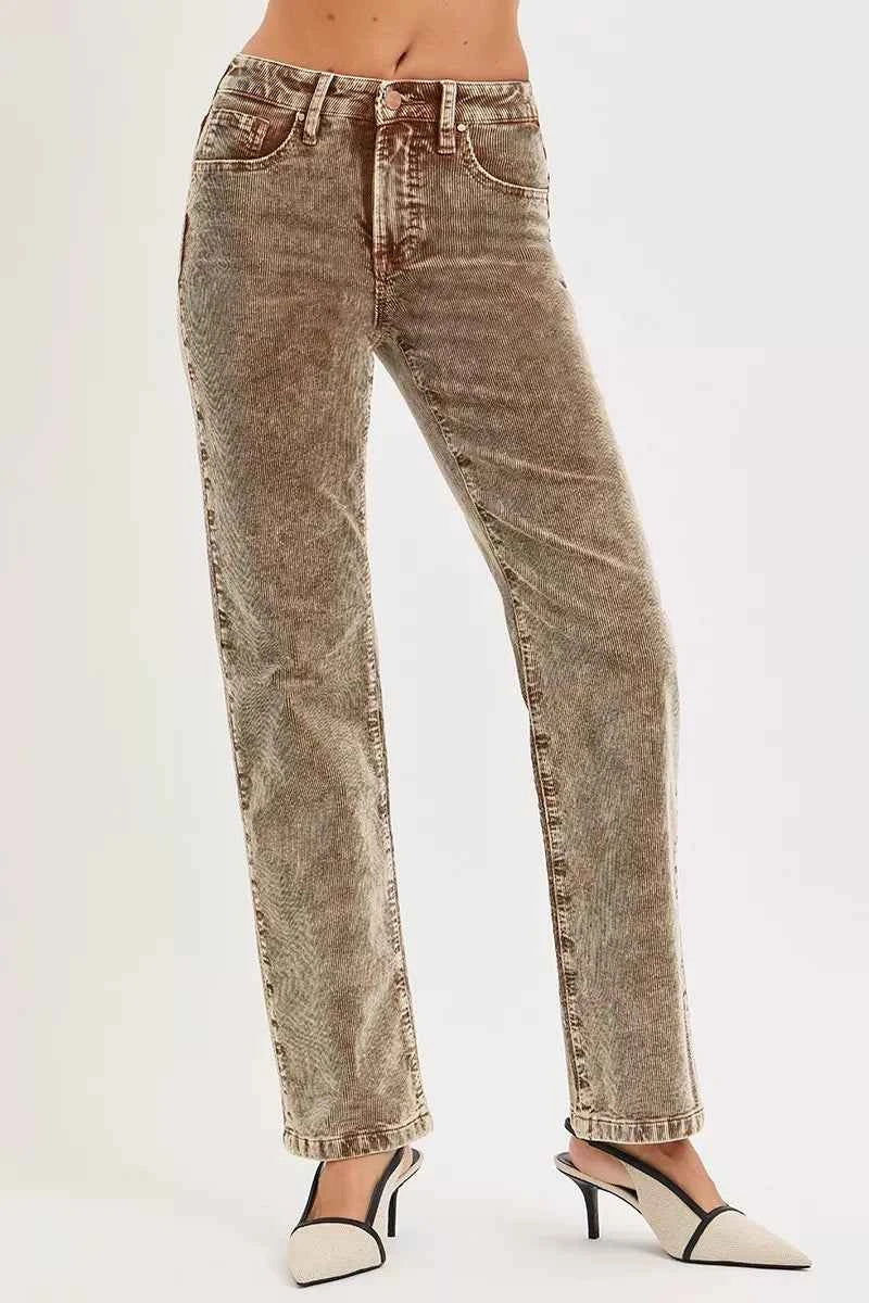 RISEN Tummy Control Mid Rise Straight Leg Corduroy Pants