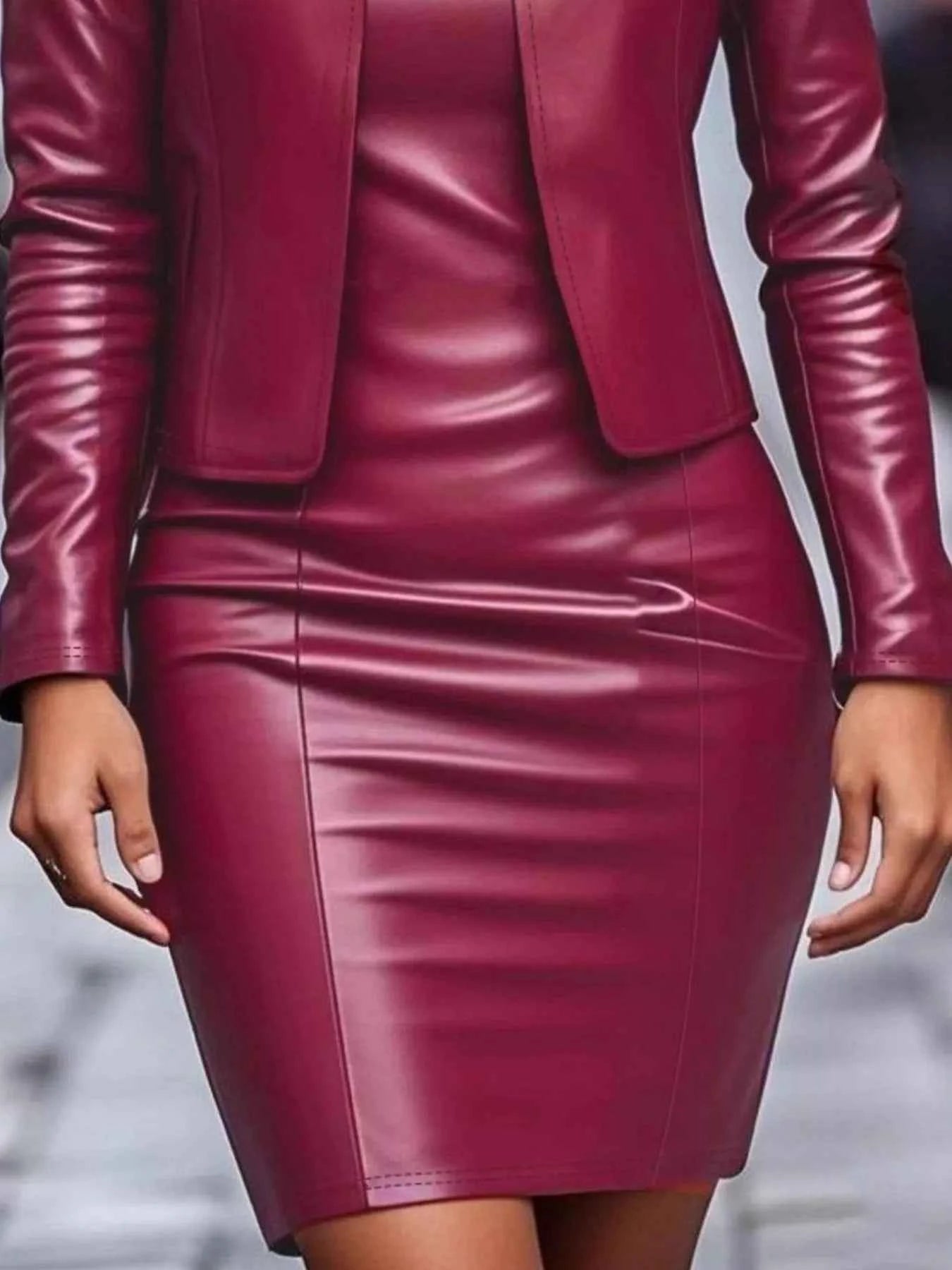 Open Front Leather Jacket Dress Set for Effortless Style and Versatility