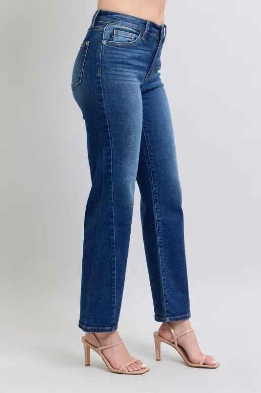 Judy Blue Straight Jeans with Pockets - Full Size Side Seam Detail Style