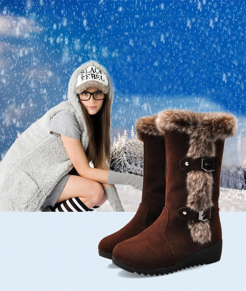 Botas de Nieve a Media Pantorrilla de Piel Sintética Felpa para Mujer