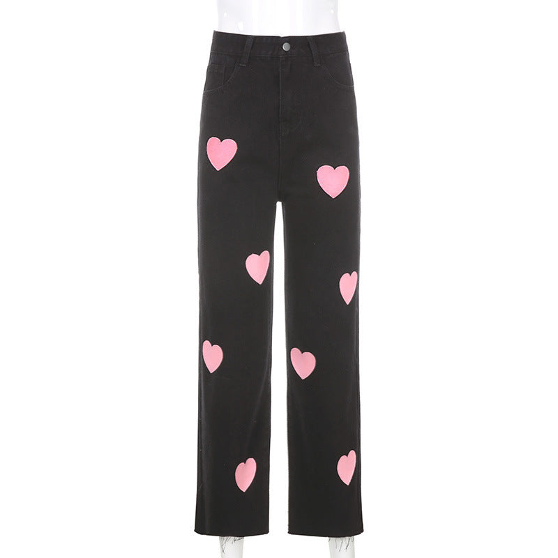Vaqueros estampados con corazones