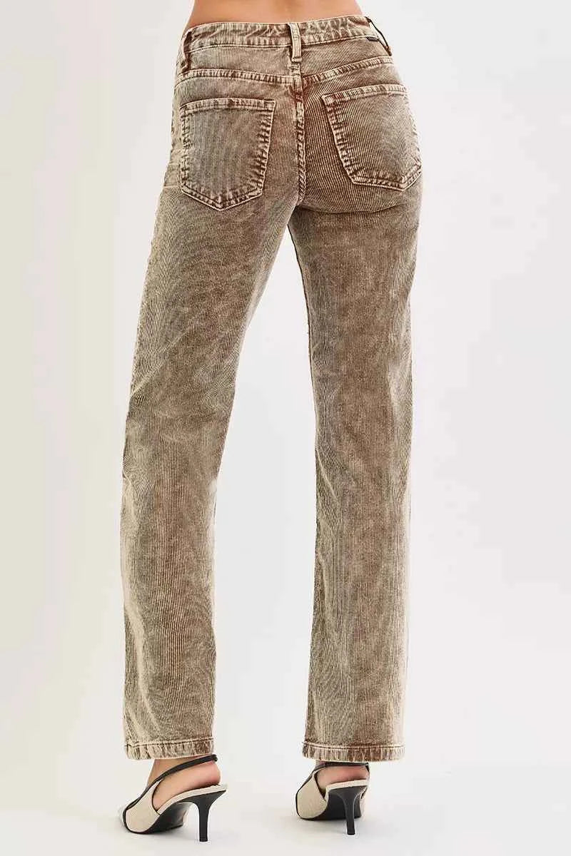 RISEN Tummy Control Mid Rise Straight Leg Corduroy Pants