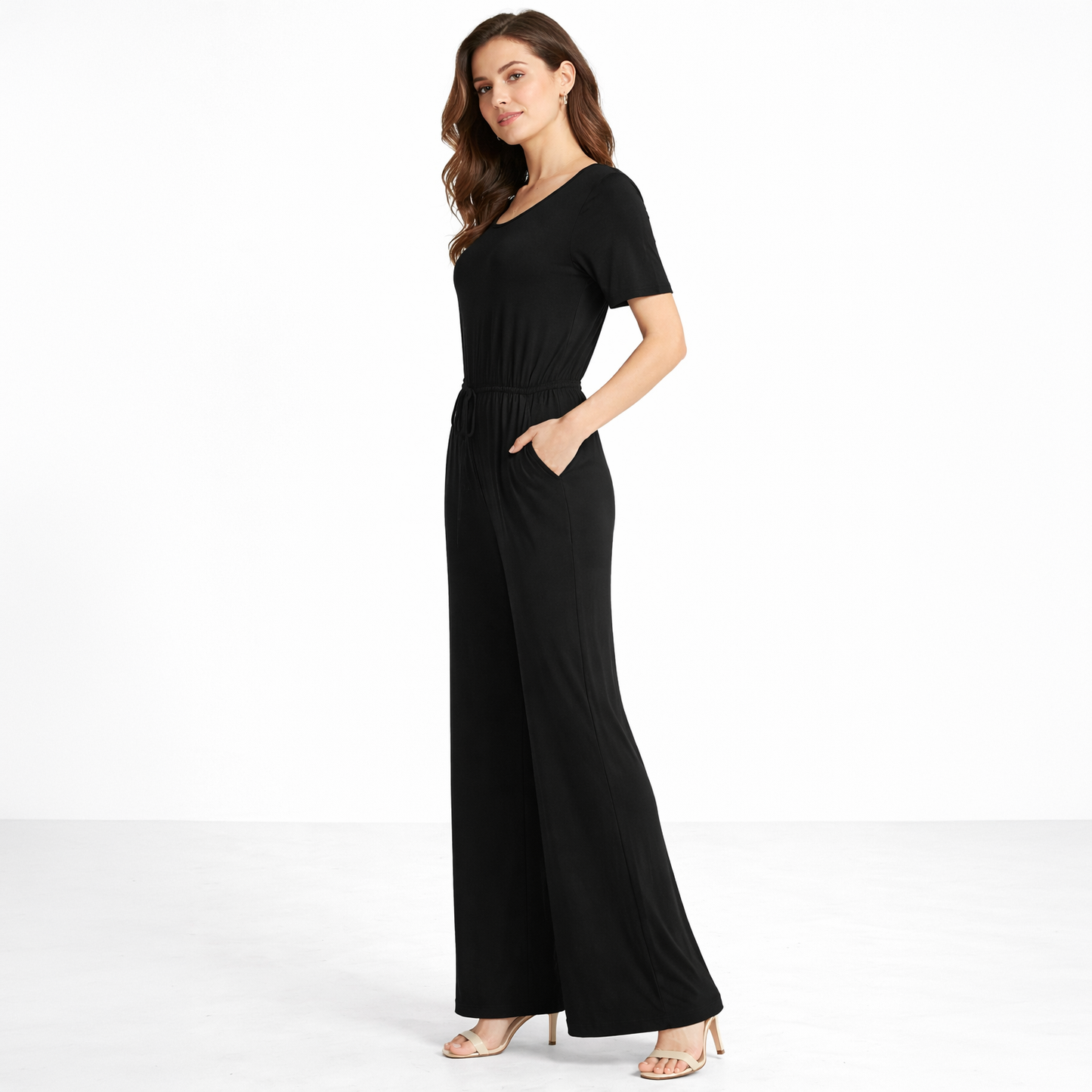 Robin K - Women’s Lounge Wide Leg Jumpsuit – Black
