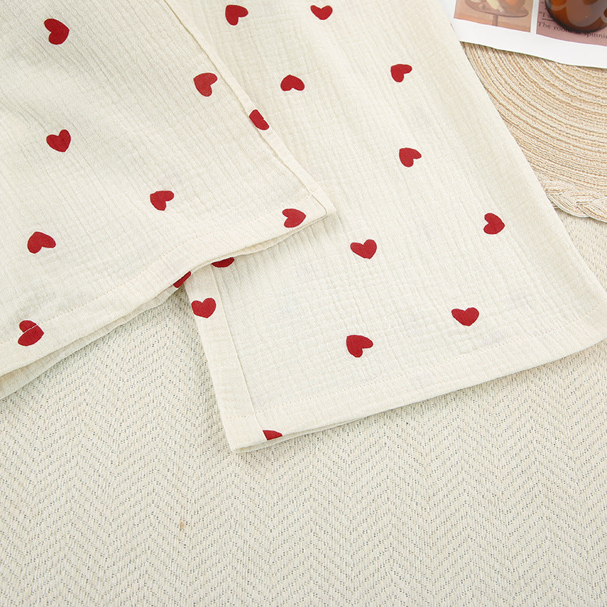 Pijama de dos piezas con estampado de corazones para mujer
