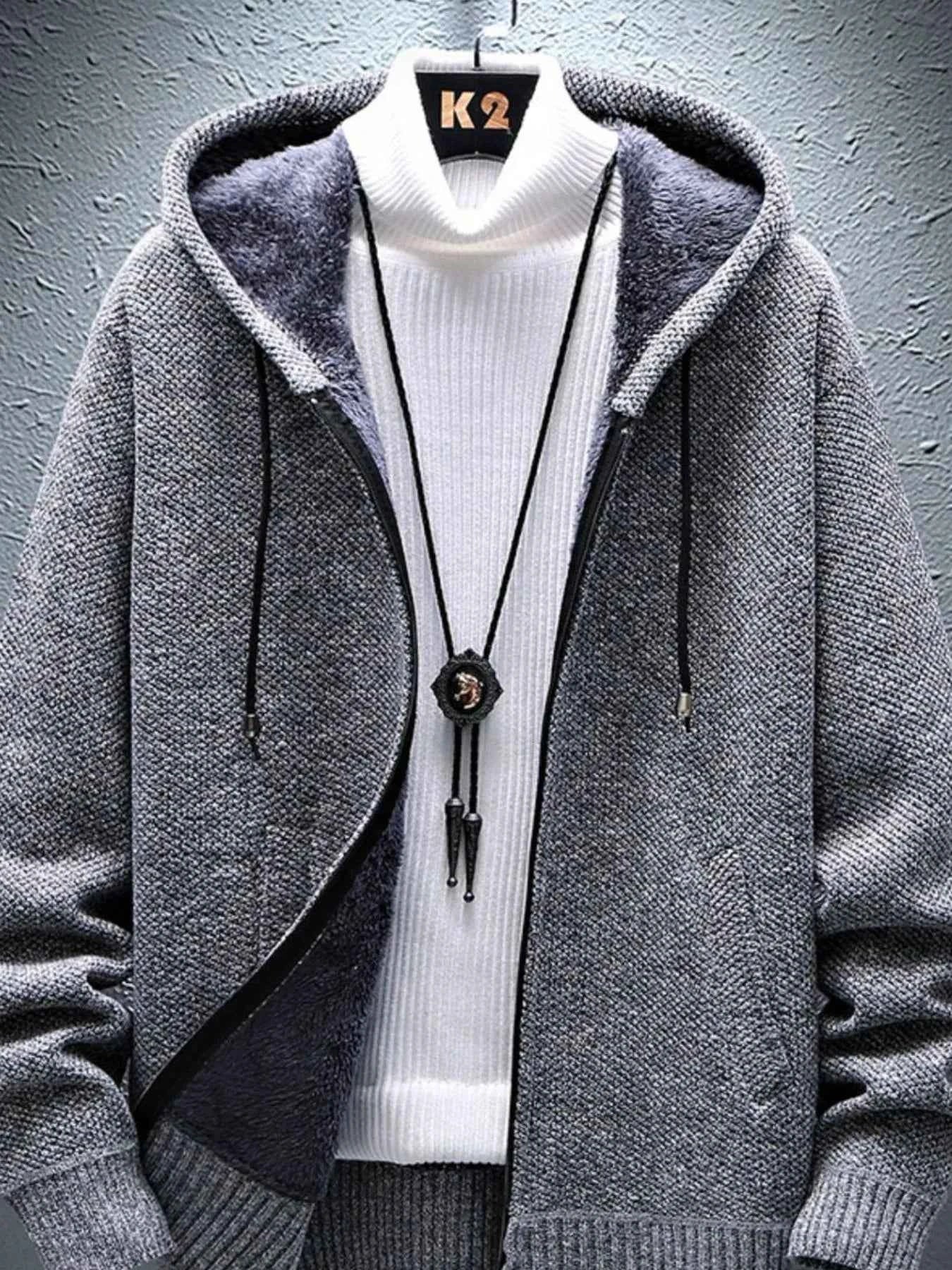 Men's Plus Size Hooded Zip-Up Cardigan