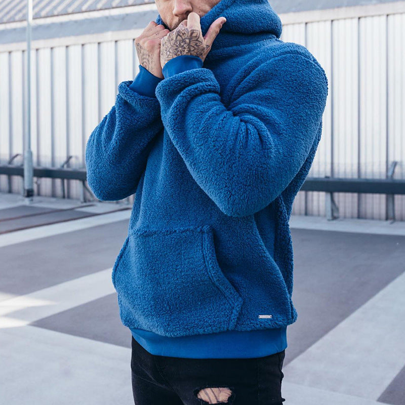 Sudadera con capucha de felpa para hombre con bolsillo grande, jersey de moda de manga larga, top con capucha, ropa lisa.