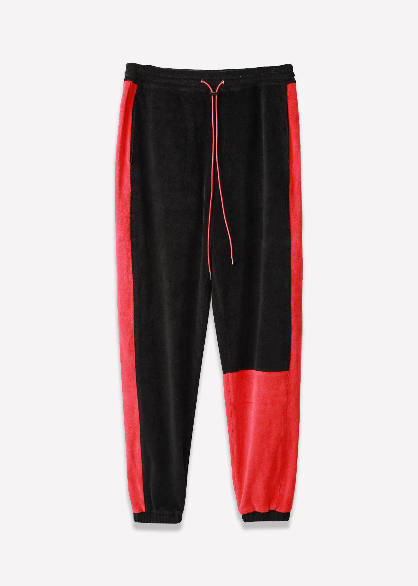 Robin K -Men’s Velour Team Pants – Black & Red