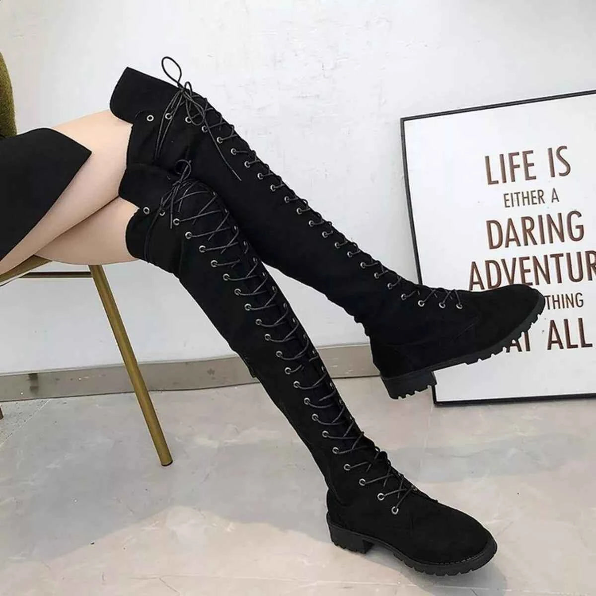 Lace-Up Over-the-Knee Boots
