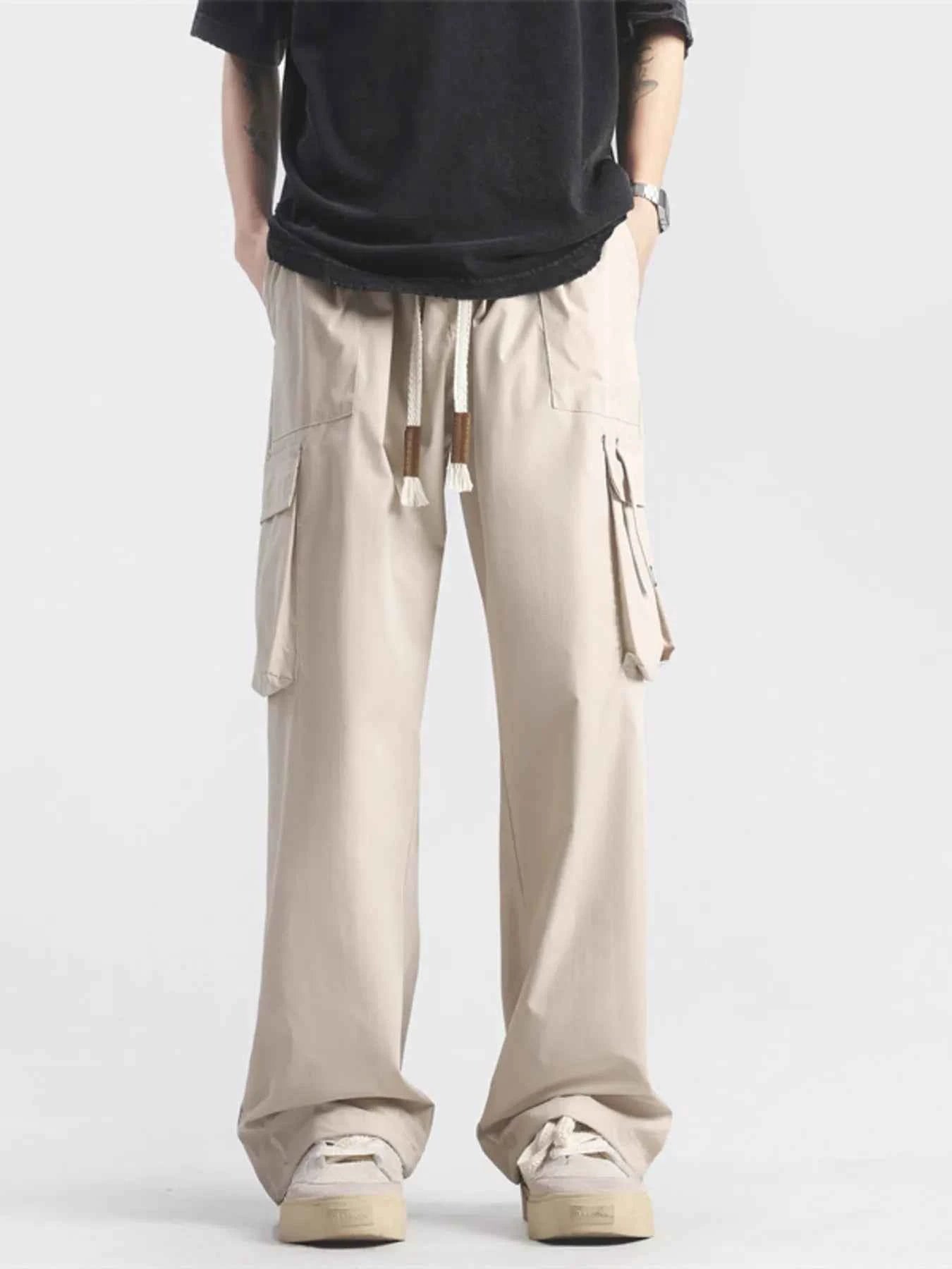 Men's Plus Size Loose Fit Cargo Pants with Drawstring