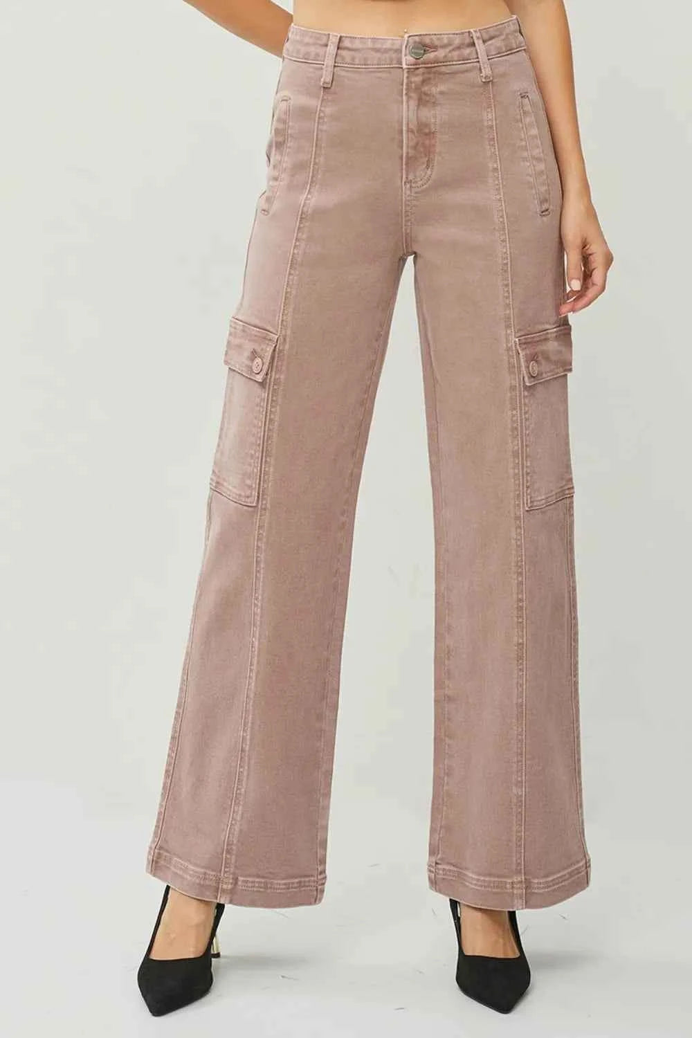 RISEN High Rise Wide Leg Cargo Jeans - Full Size for Ultimate Comfort