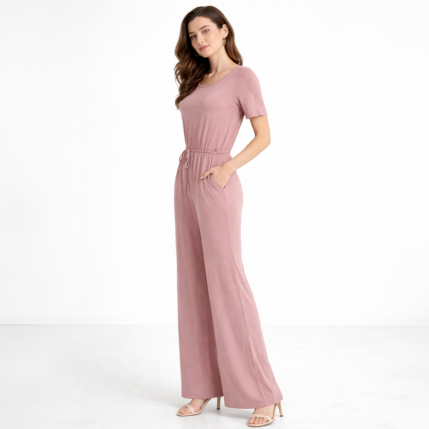Robin K - Women’s Lounge Wide Leg Jumpsuit – Mauve