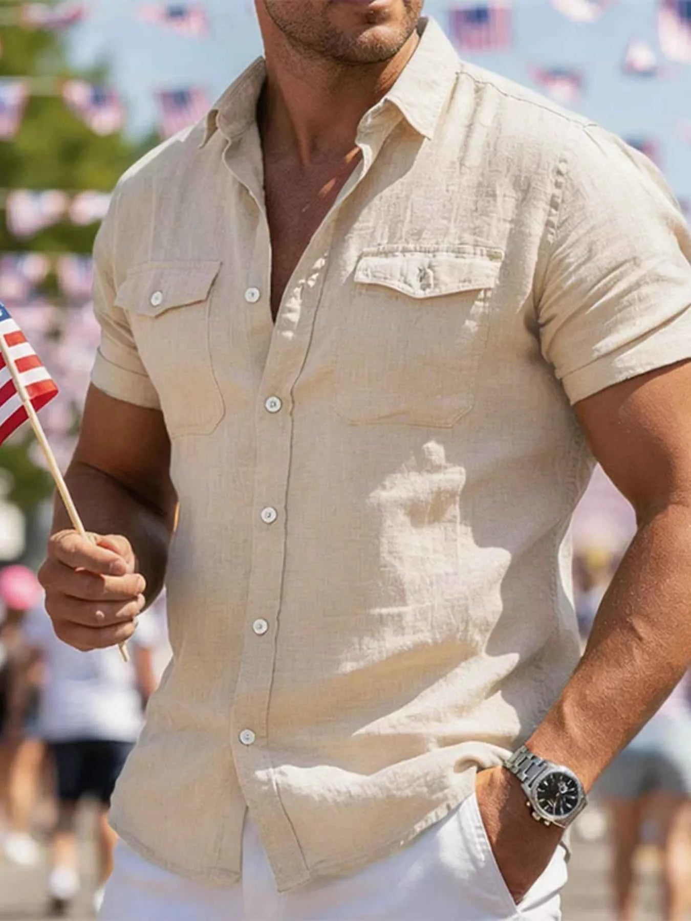 Men’s Full Size Button-Up Short Sleeve Shirt Plus Size