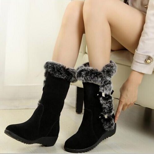 Botas de Nieve a Media Pantorrilla de Piel Sintética Felpa para Mujer