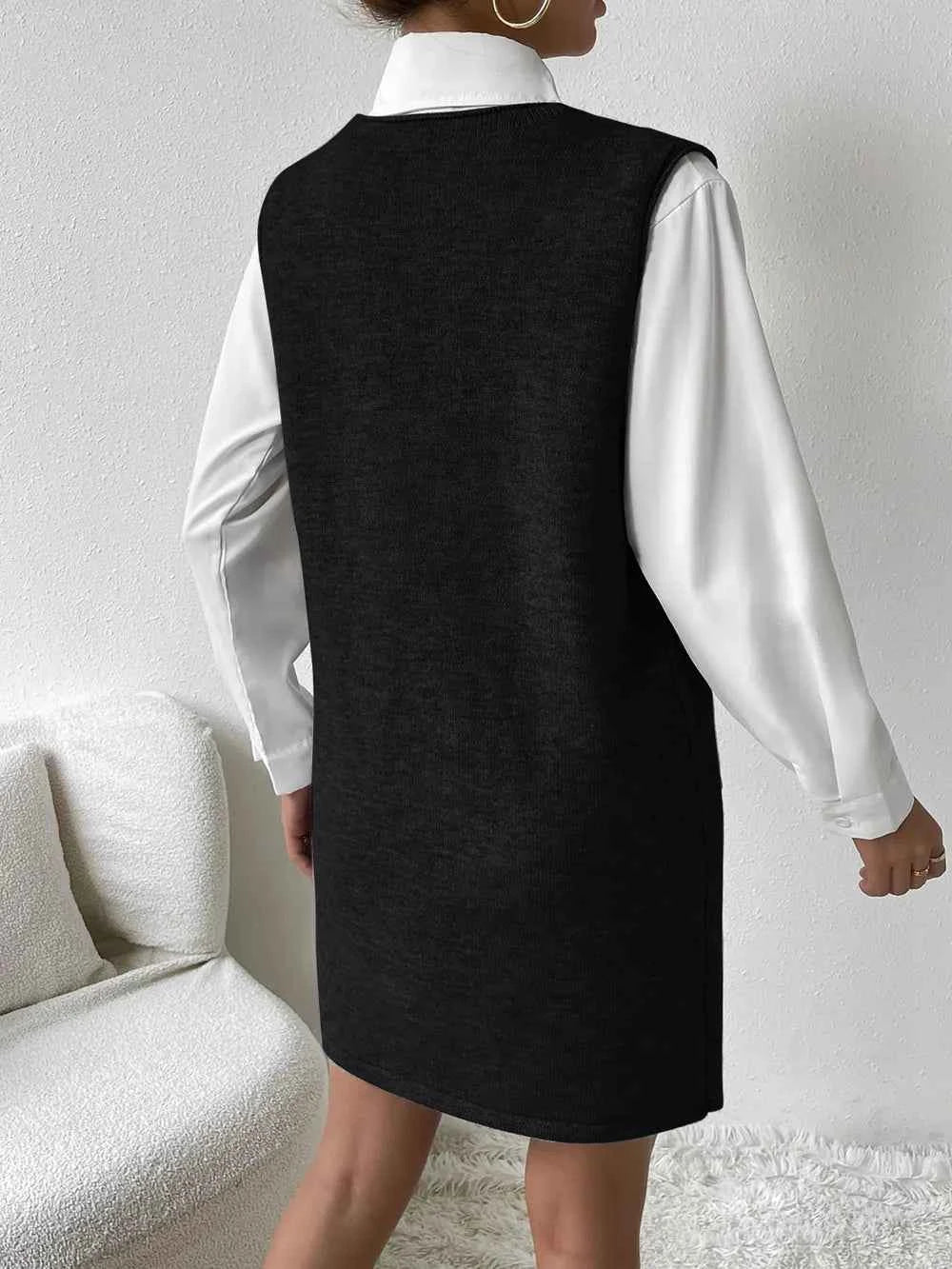 V-Neck Sleeveless Sweater Dress with Pockets for Effortless Style