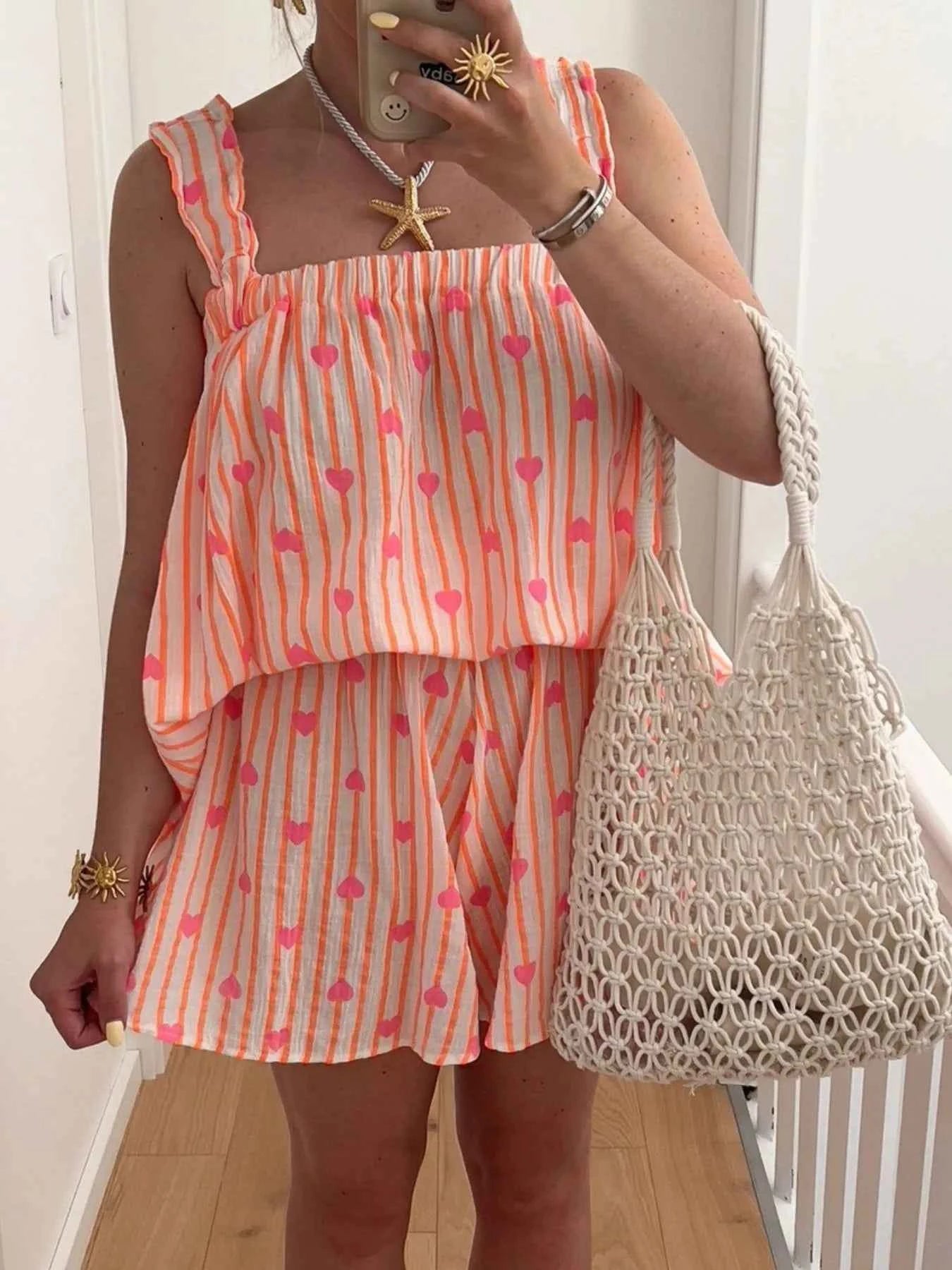 Striped Heart Cami Top and Shorts Set