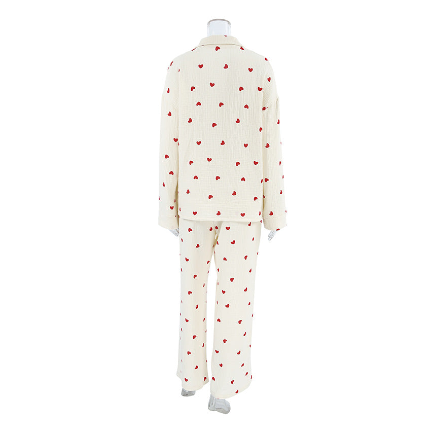 Pijama de dos piezas con estampado de corazones para mujer