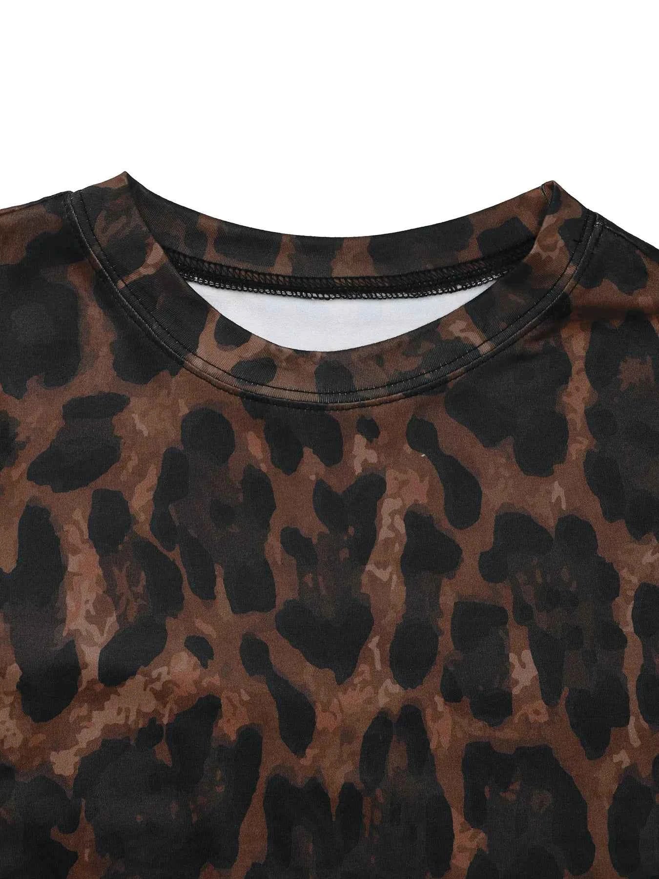 Leopard Round Neck Top and Skirt Set - Stylish Leopard Top and Skirt Set for Every Occasion