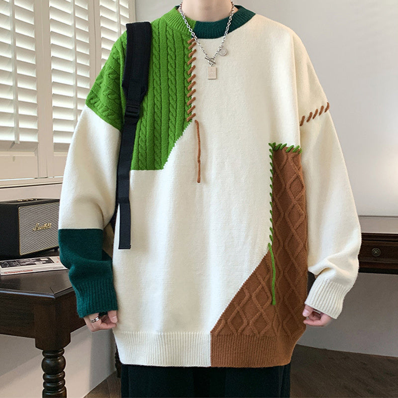 Suéter Ins Colorblock sin Cierre, Moda de Invierno, Jersey de Manga Larga para Hombre