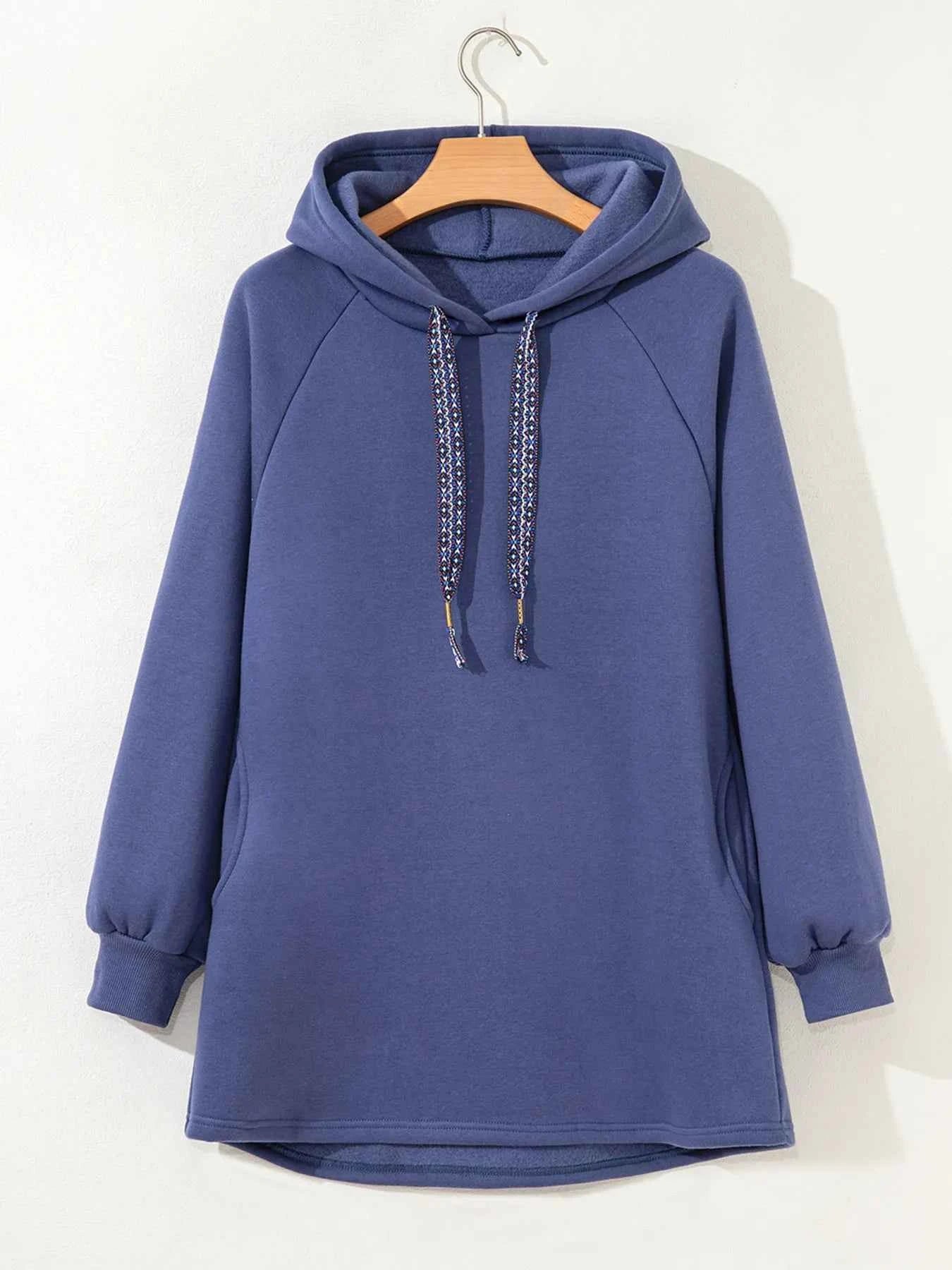 Fleece Lined Adjustable Drawstring Oversize Tunic Hoodie