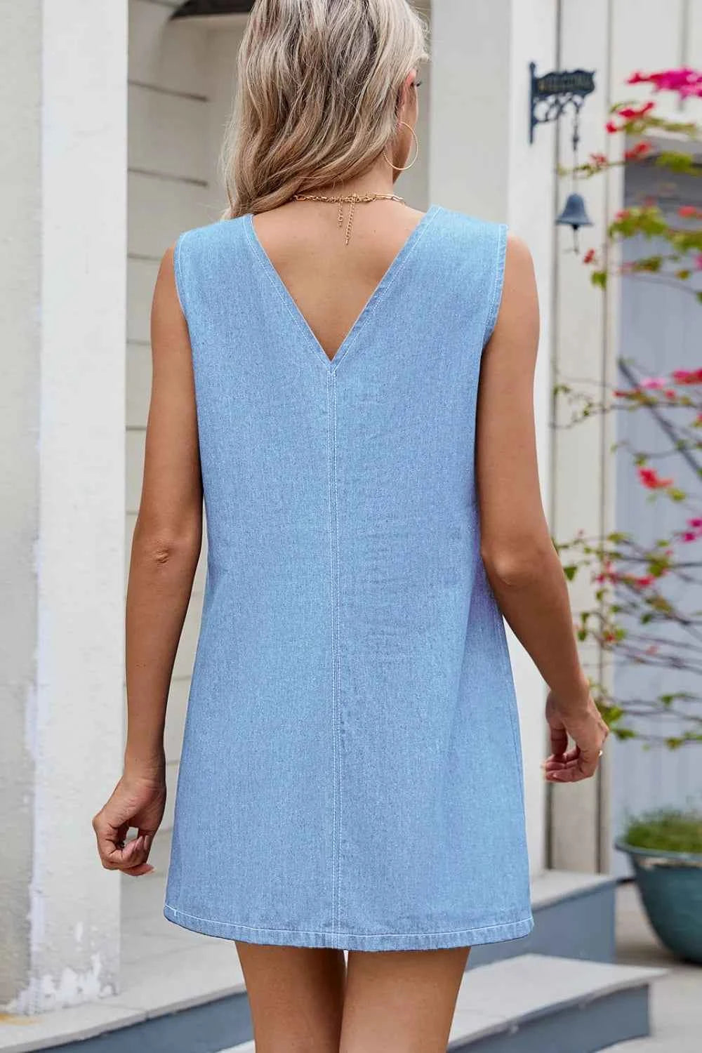V-Neck Sleeveless Denim Dress