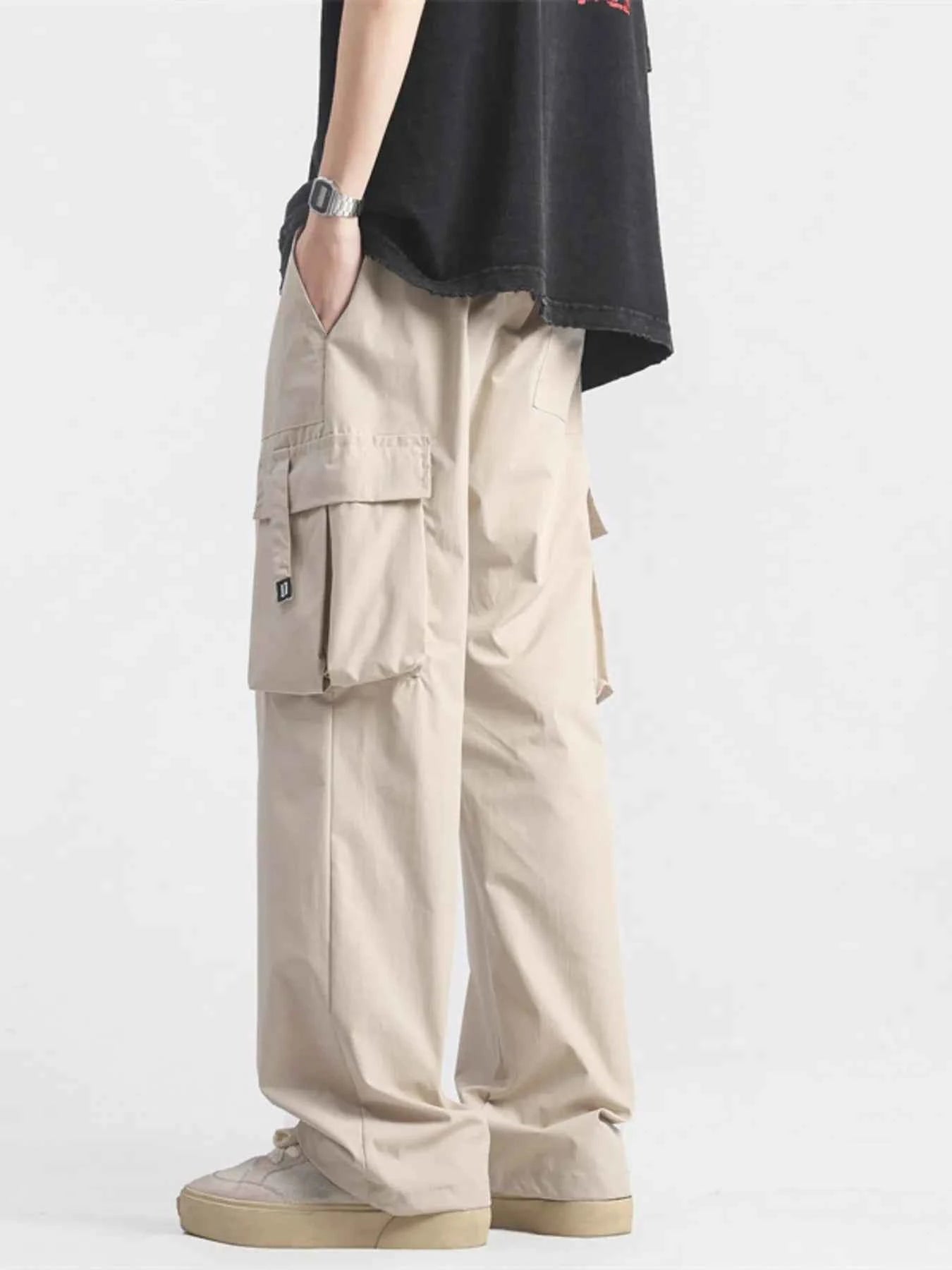 Men's Plus Size Loose Fit Cargo Pants with Drawstring