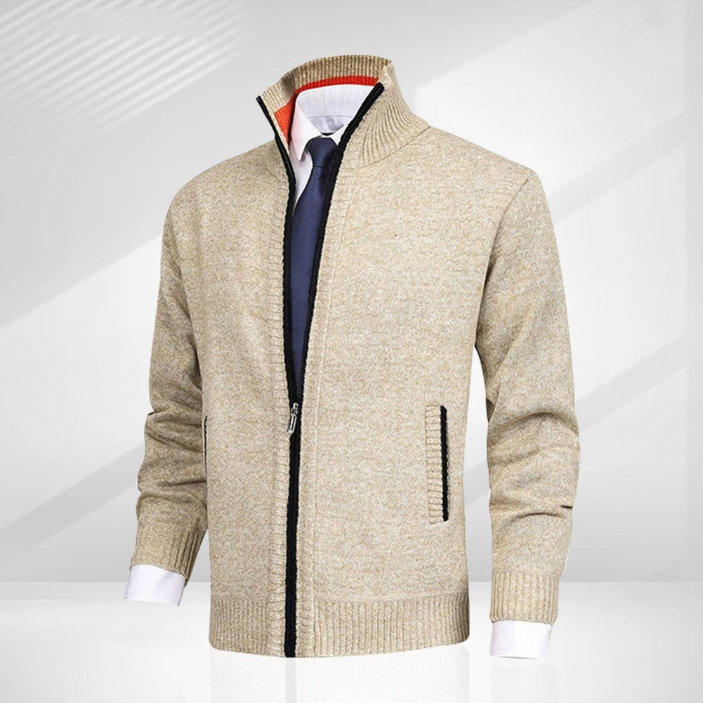 Suéter tipo cárdigan de cuello alto de color liso para hombre