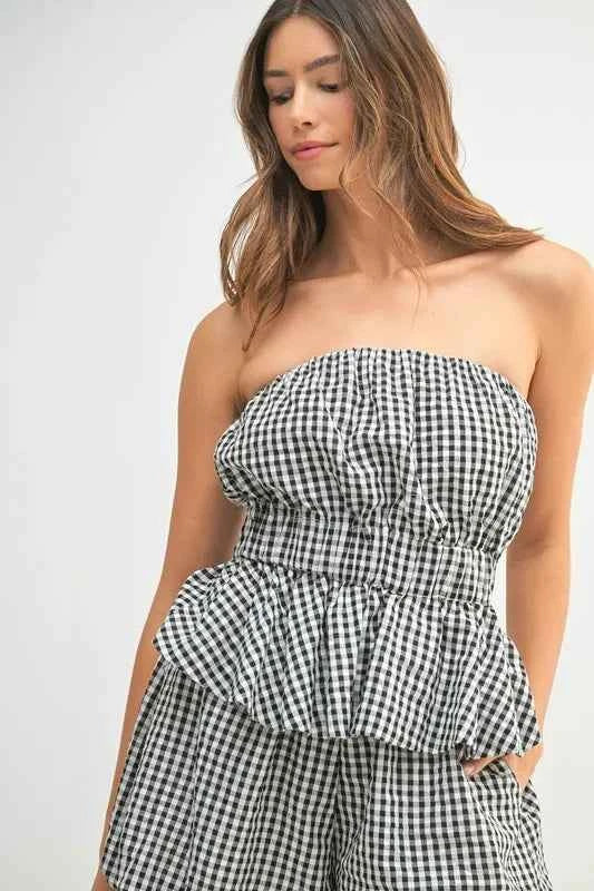 MABLE Gingham Two-Piece Set - Stylish Tube Top and Shorts Set
