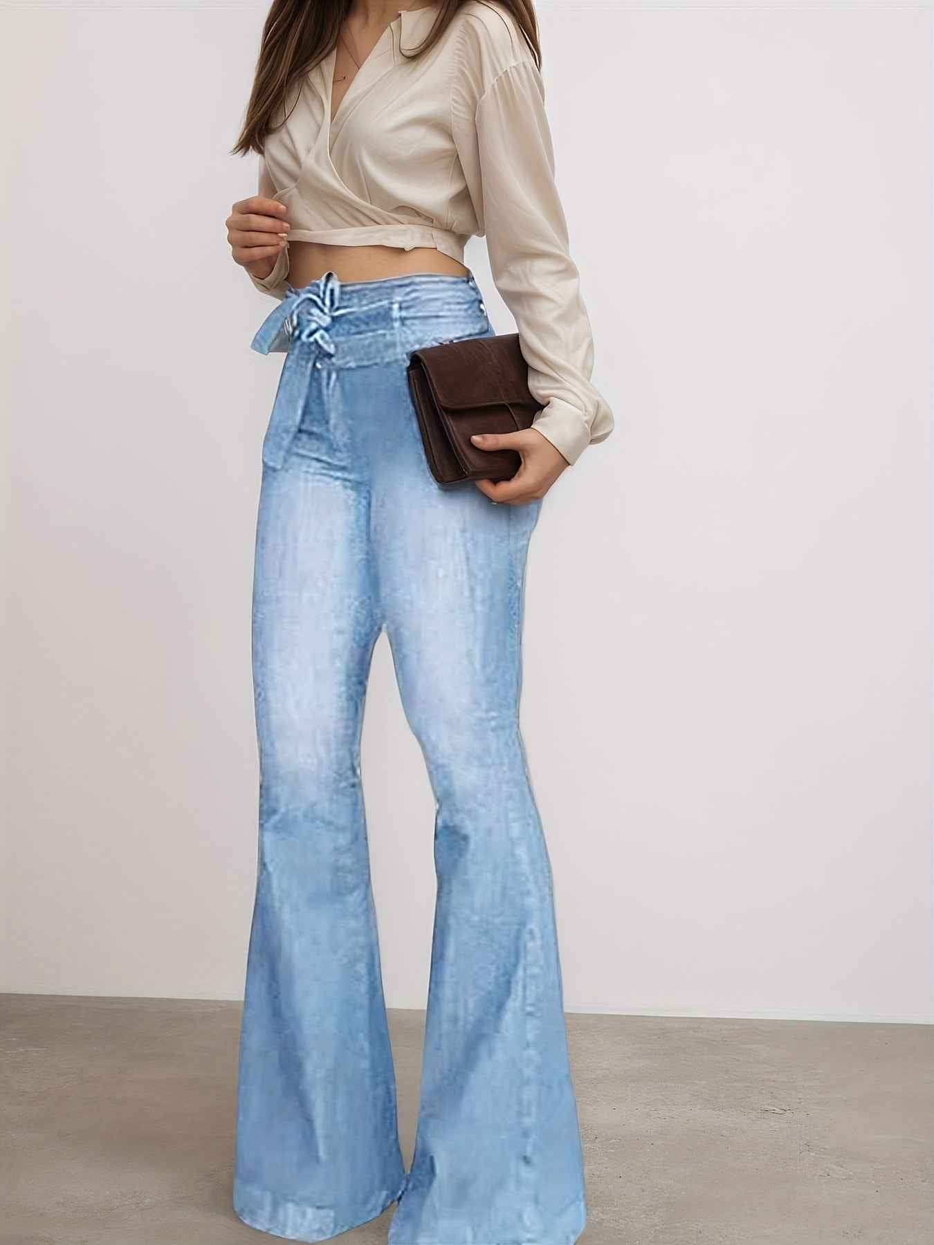 High Waisted Flared Jeans Women's Flared Jeans Elastic Wide Leg Jeans, High Waisted Design, Showcasing Perfect Curves. High Quality Fabrics Are Soft, Breathable, And Elastic, Making Them The Bes
