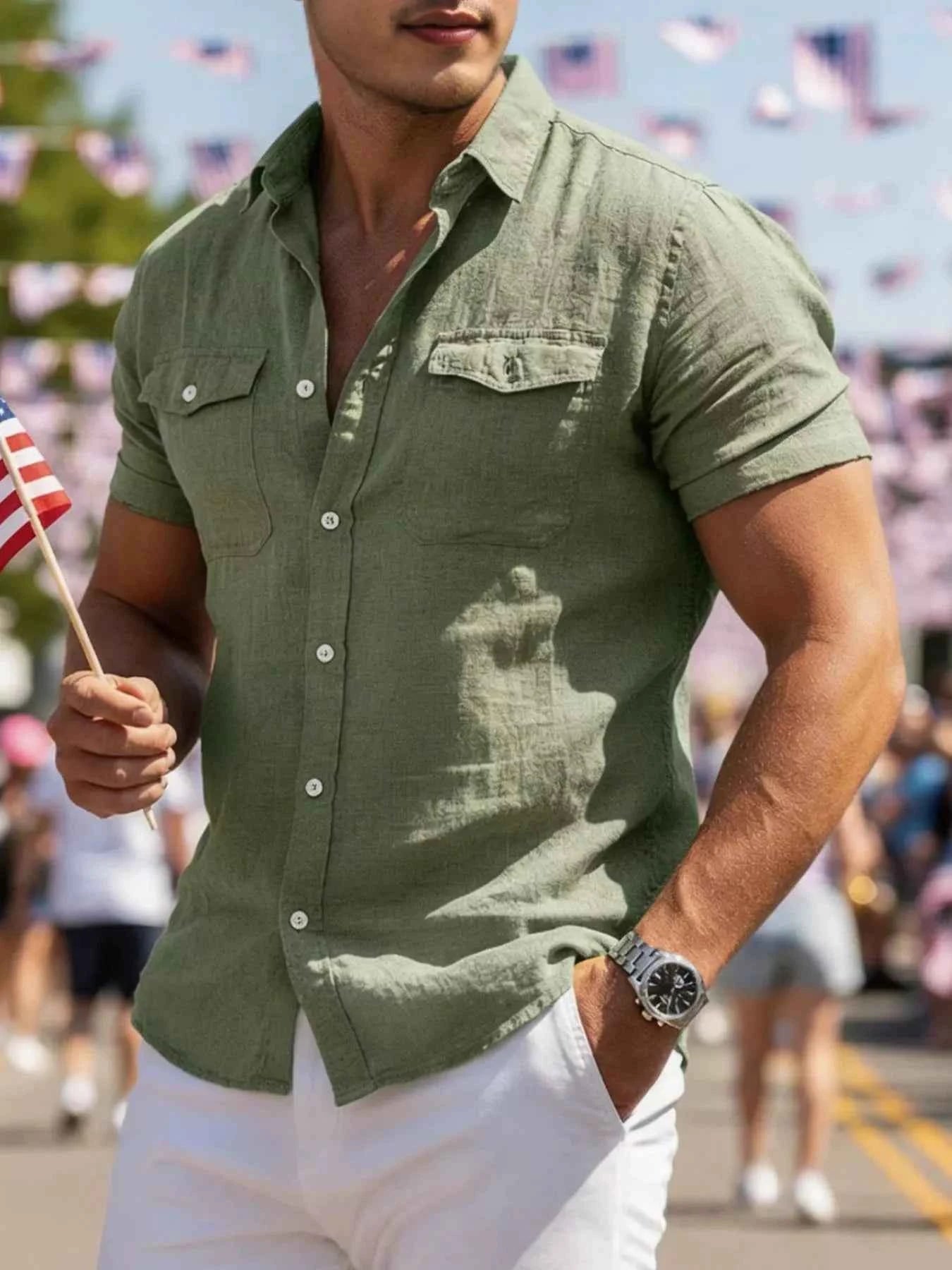 Men’s Full Size Button-Up Short Sleeve Shirt Plus Size