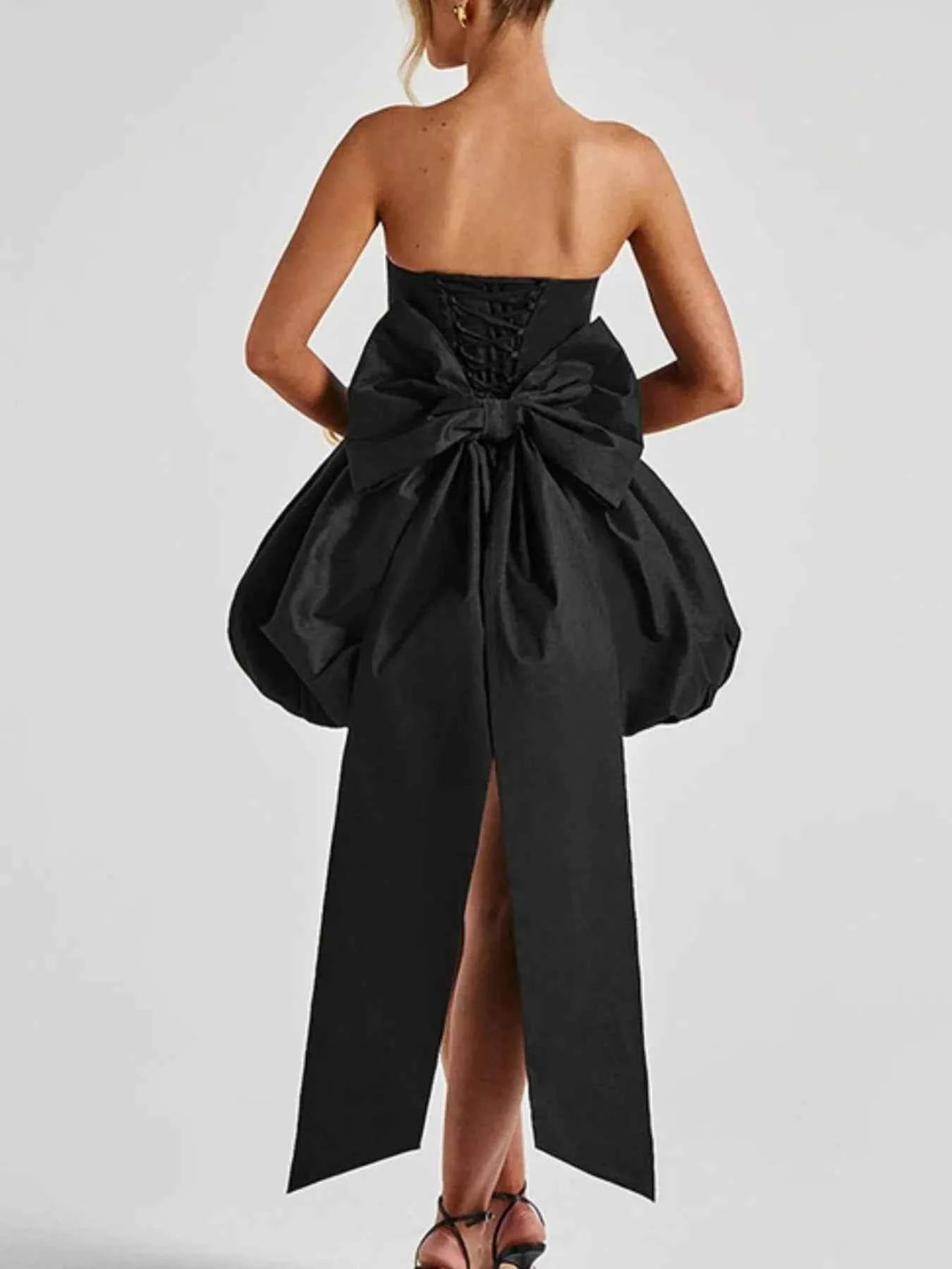 Elegant Strapless Bowknot Bubble Hem Mini Dress