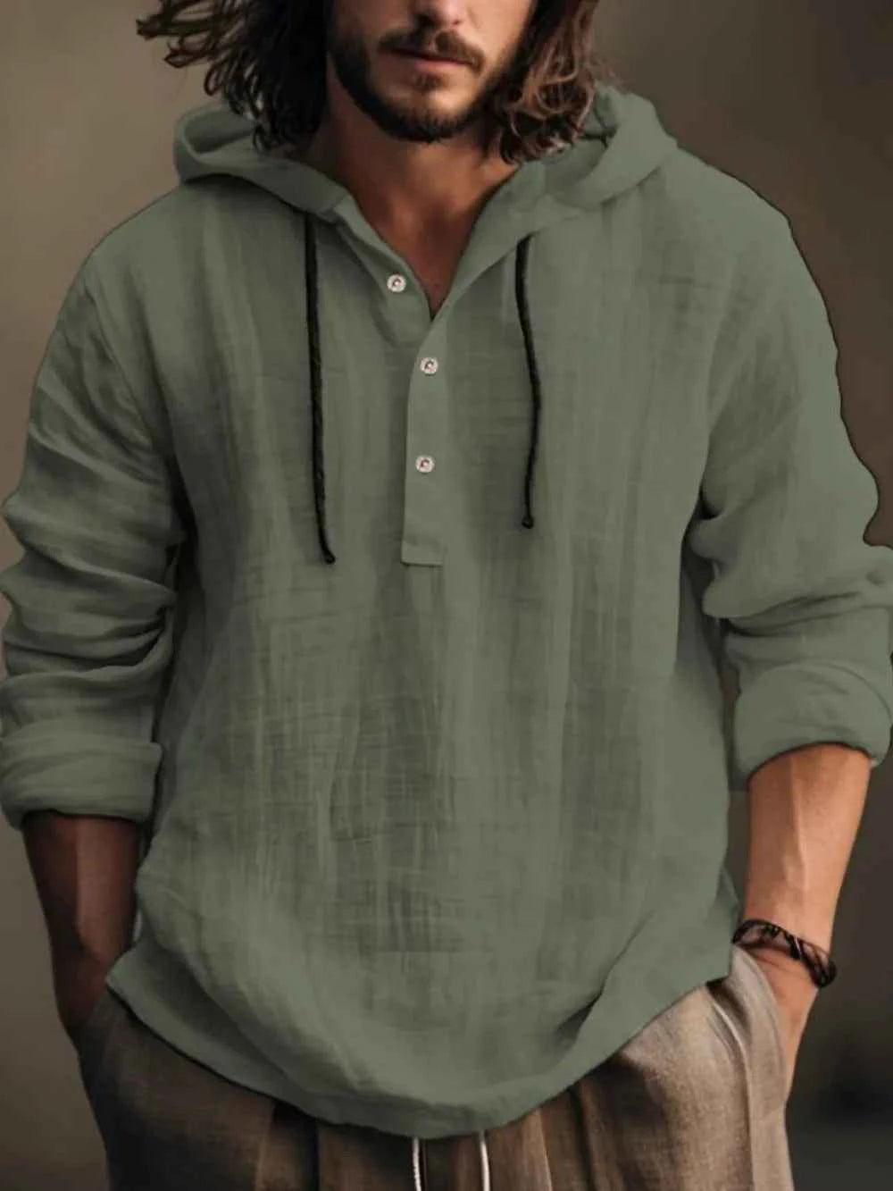 Men's Half Button Hoodie - Full Size Long Sleeve for Comfort and Style