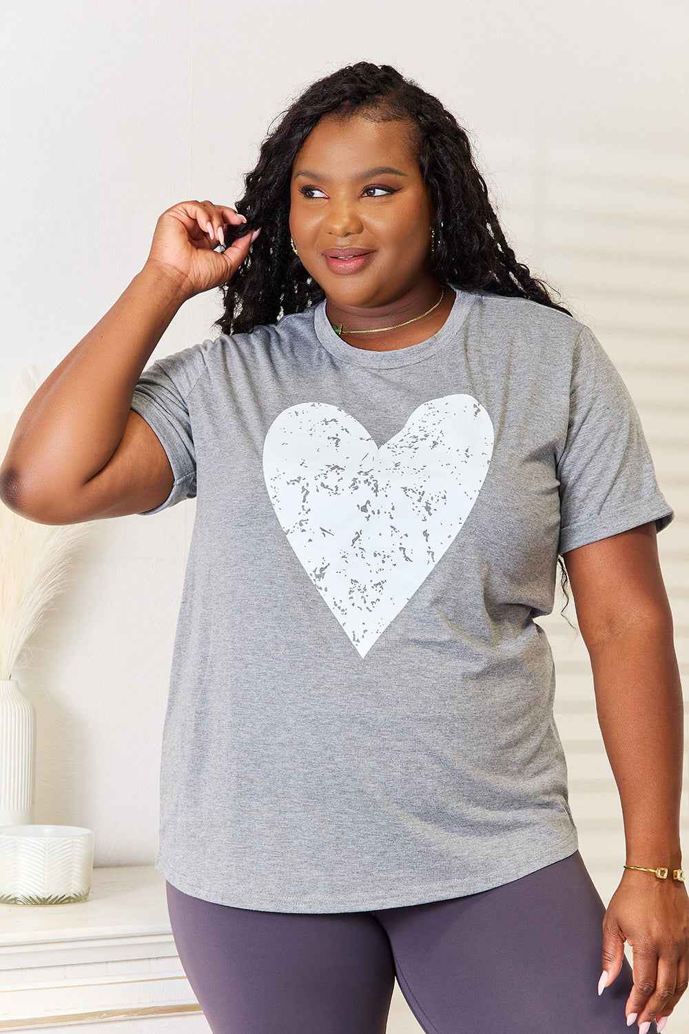 Simply Love Heart T-Shirt - Cuffed Short Sleeve Graphic Tee