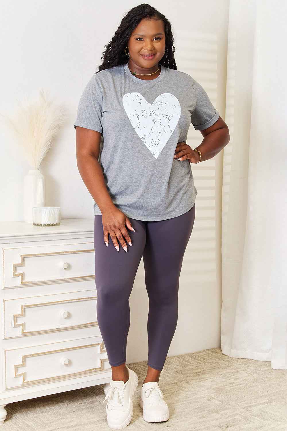 Simply Love Heart T-Shirt - Cuffed Short Sleeve Graphic Tee