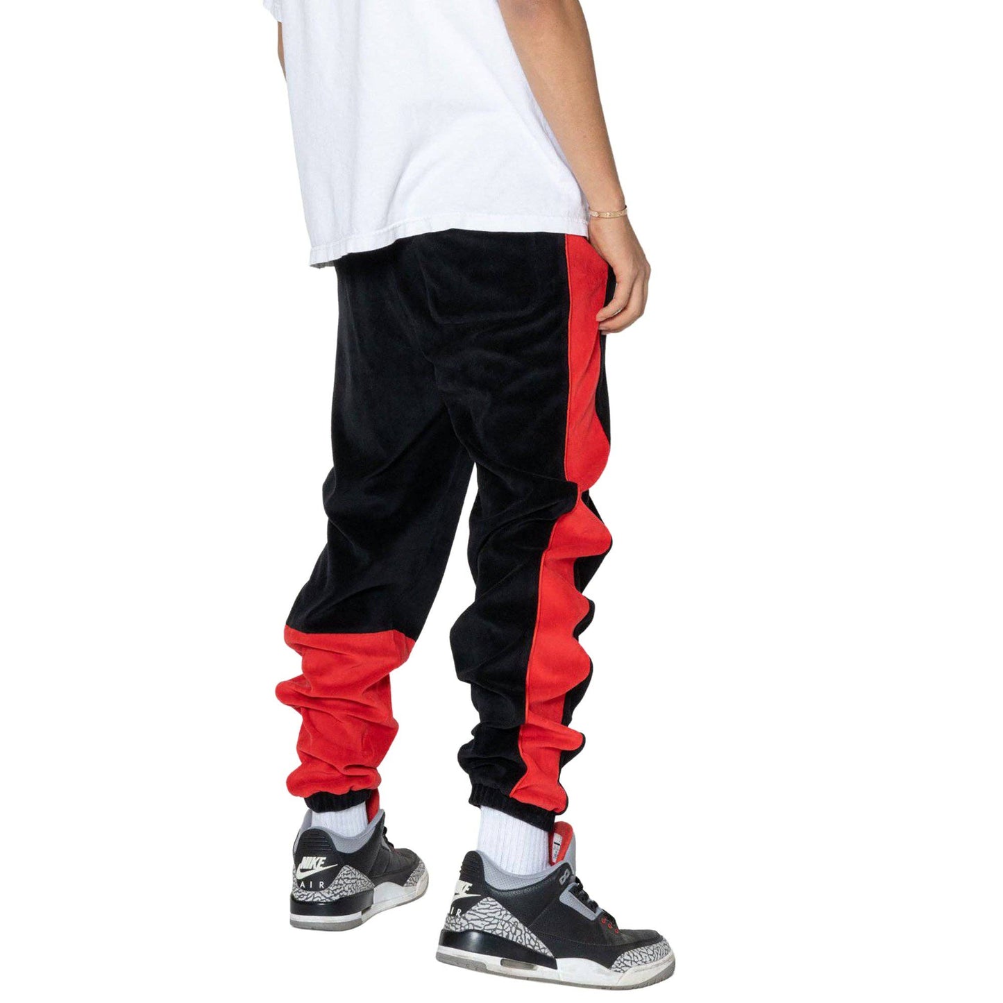 Robin K -Men’s Velour Team Pants – Black & Red
