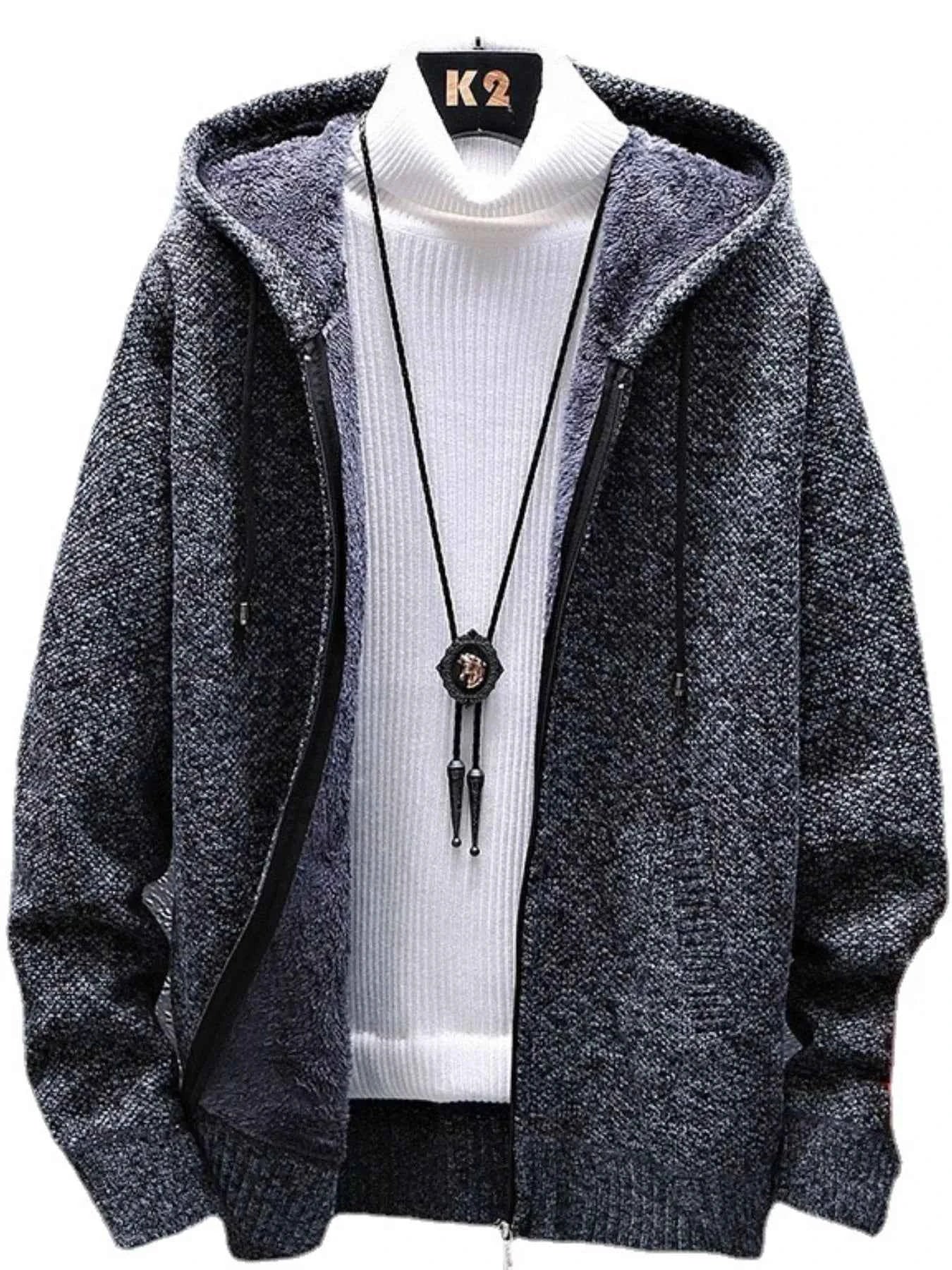 Men's Plus Size Hooded Zip-Up Cardigan