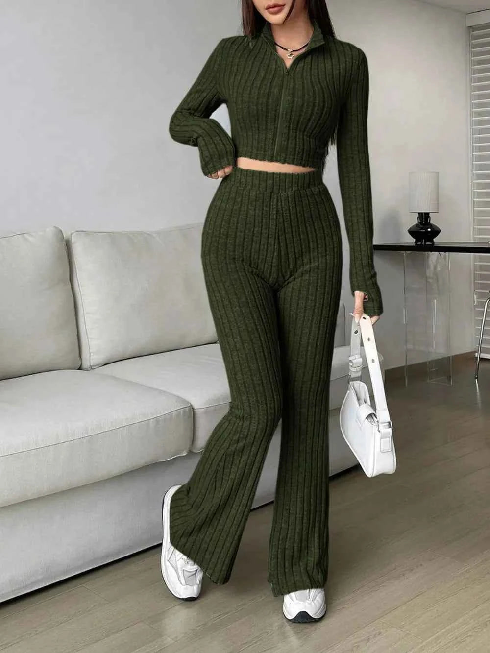 Honey Zip Up Long Sleeve Top and Pants Set