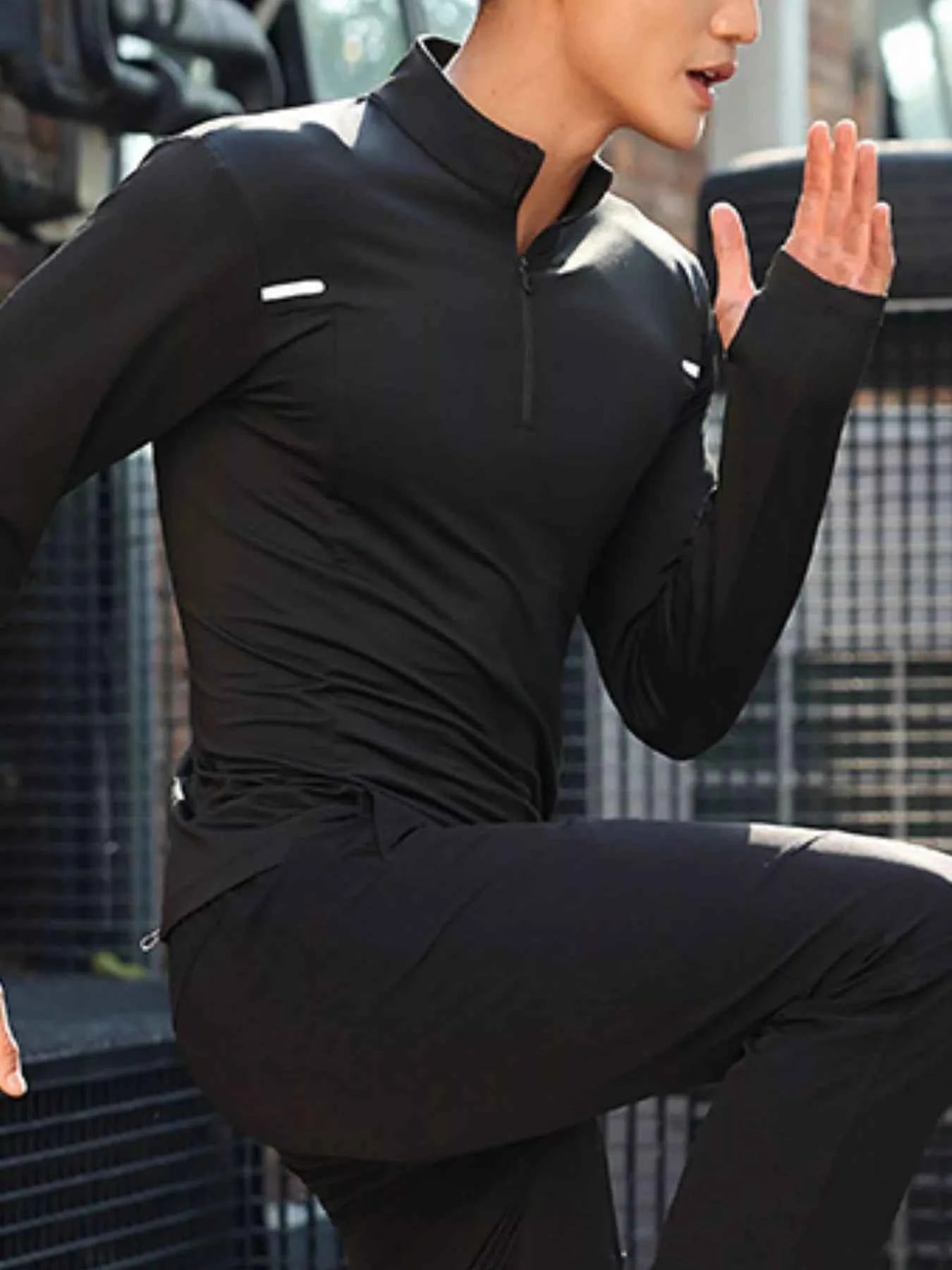 Men's Plus Size Quarter Zip Long Sleeve Active T-Shirt