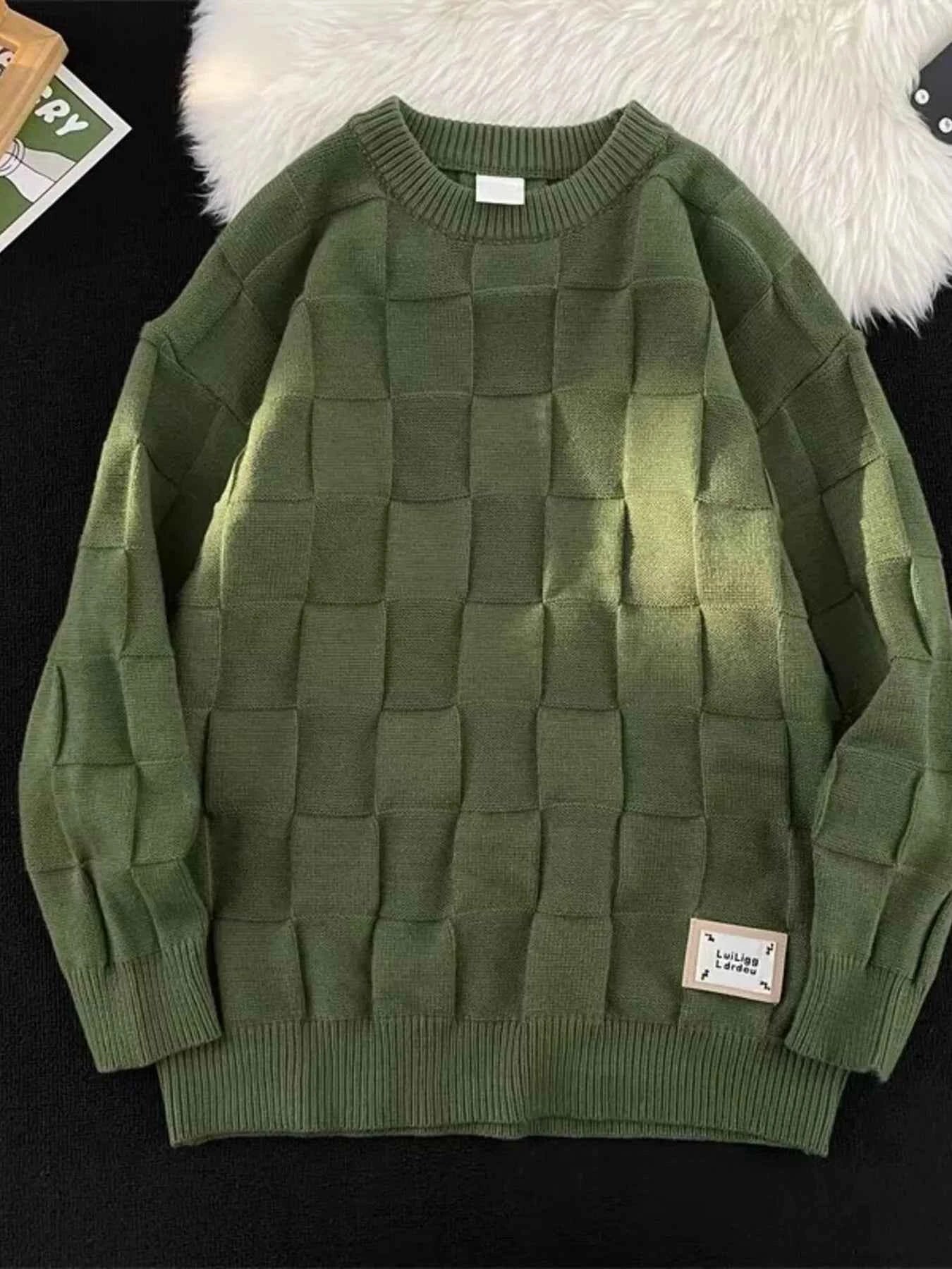 Textured Grid Pattern L;ong Sleeve Sweater