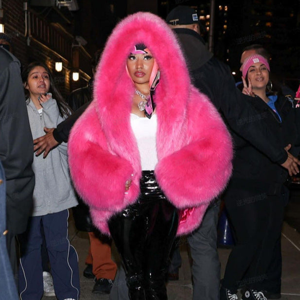 Women’s Luxe Faux Fox Fur Hooded Coat