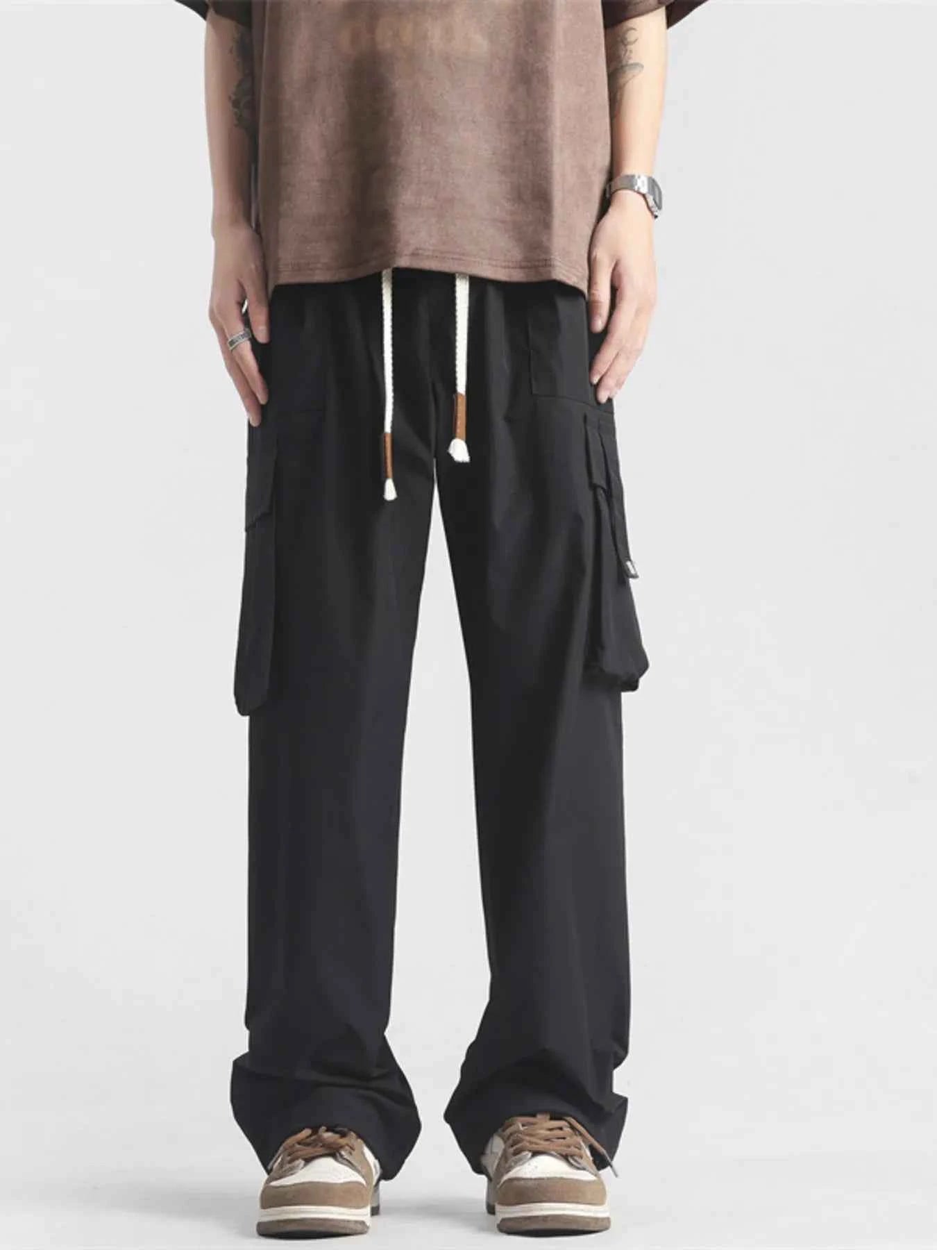 Men's Plus Size Loose Fit Cargo Pants with Drawstring