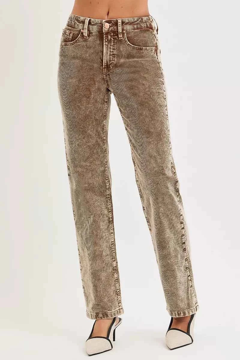 RISEN Tummy Control Mid Rise Straight Leg Corduroy Pants