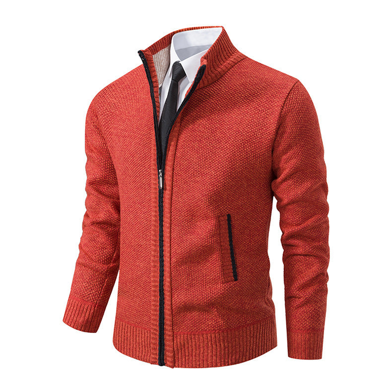 Suéter tipo cárdigan de cuello alto de color liso para hombre