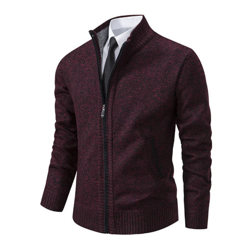 Suéter tipo cárdigan de cuello alto de color liso para hombre