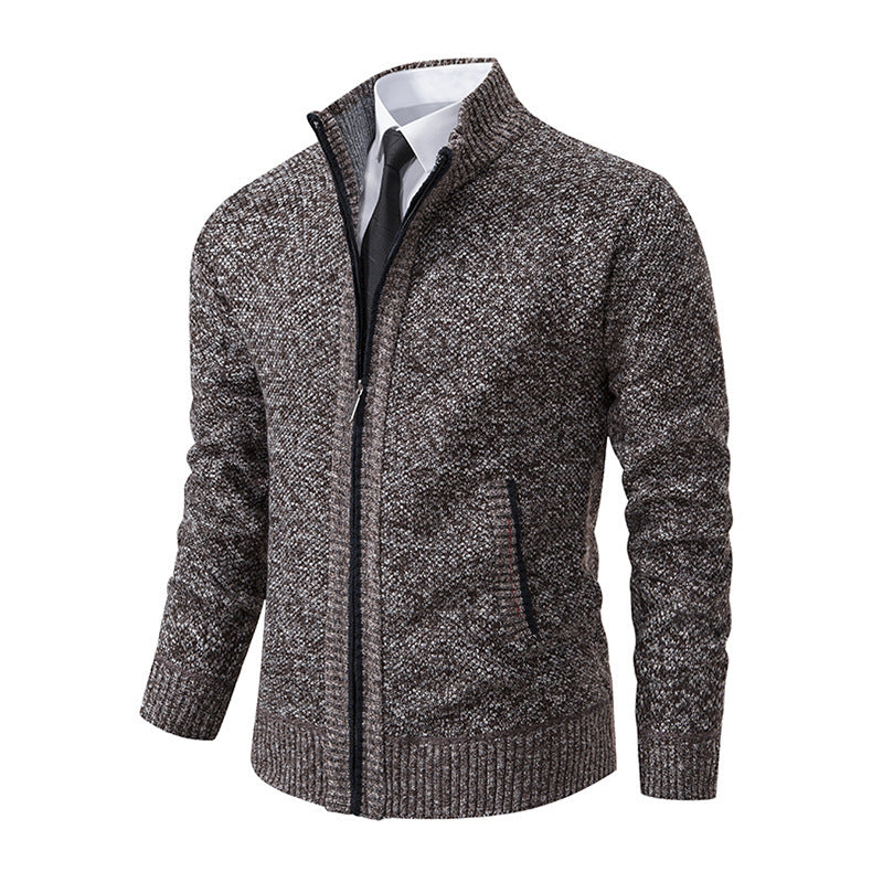 Suéter tipo cárdigan de cuello alto de color liso para hombre
