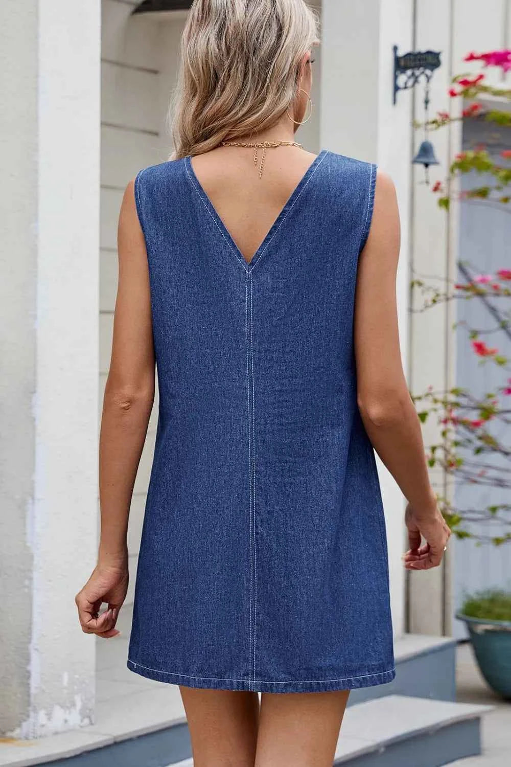 V-Neck Sleeveless Denim Dress