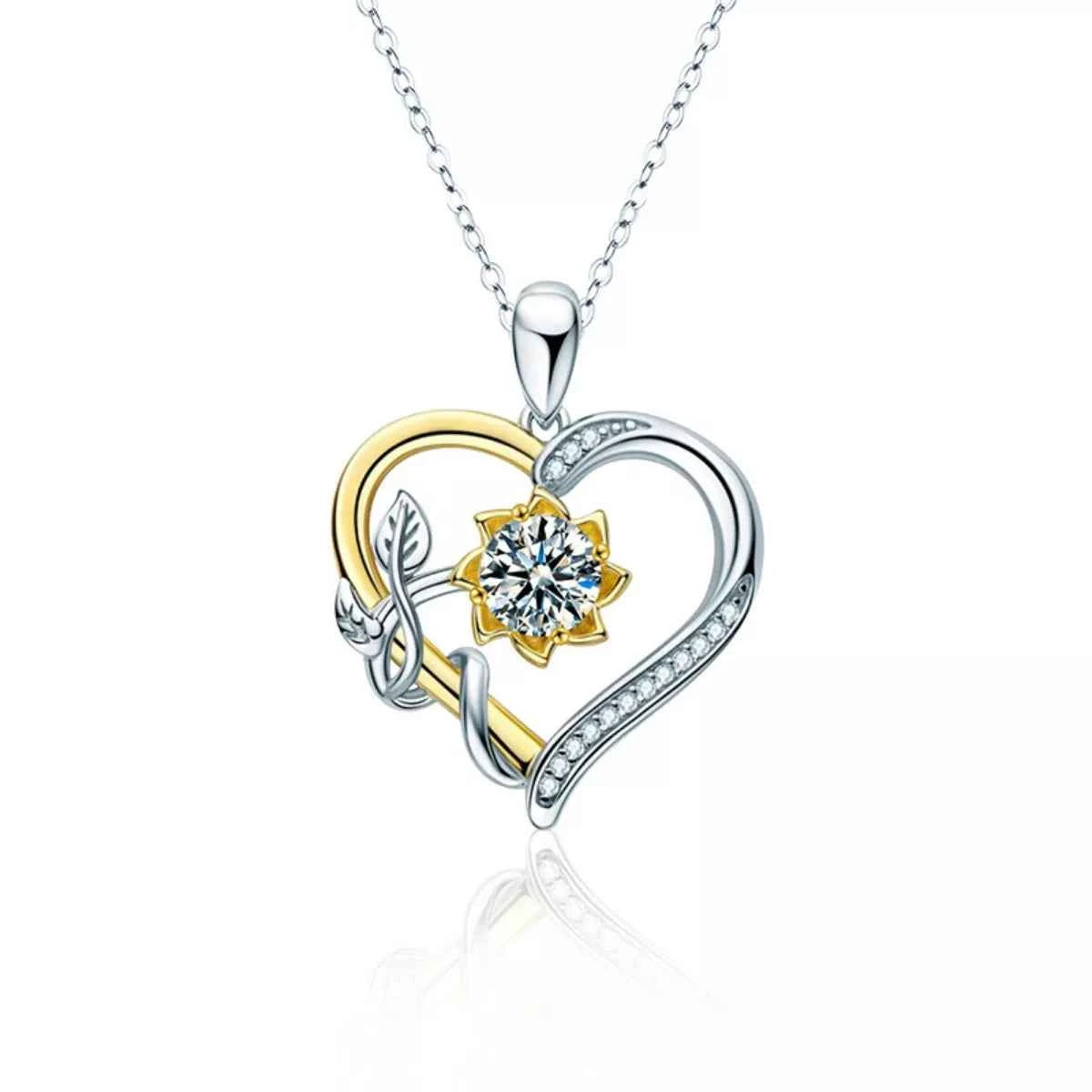 1 Carat Two Tone Heart-Shaped Pendant Necklace