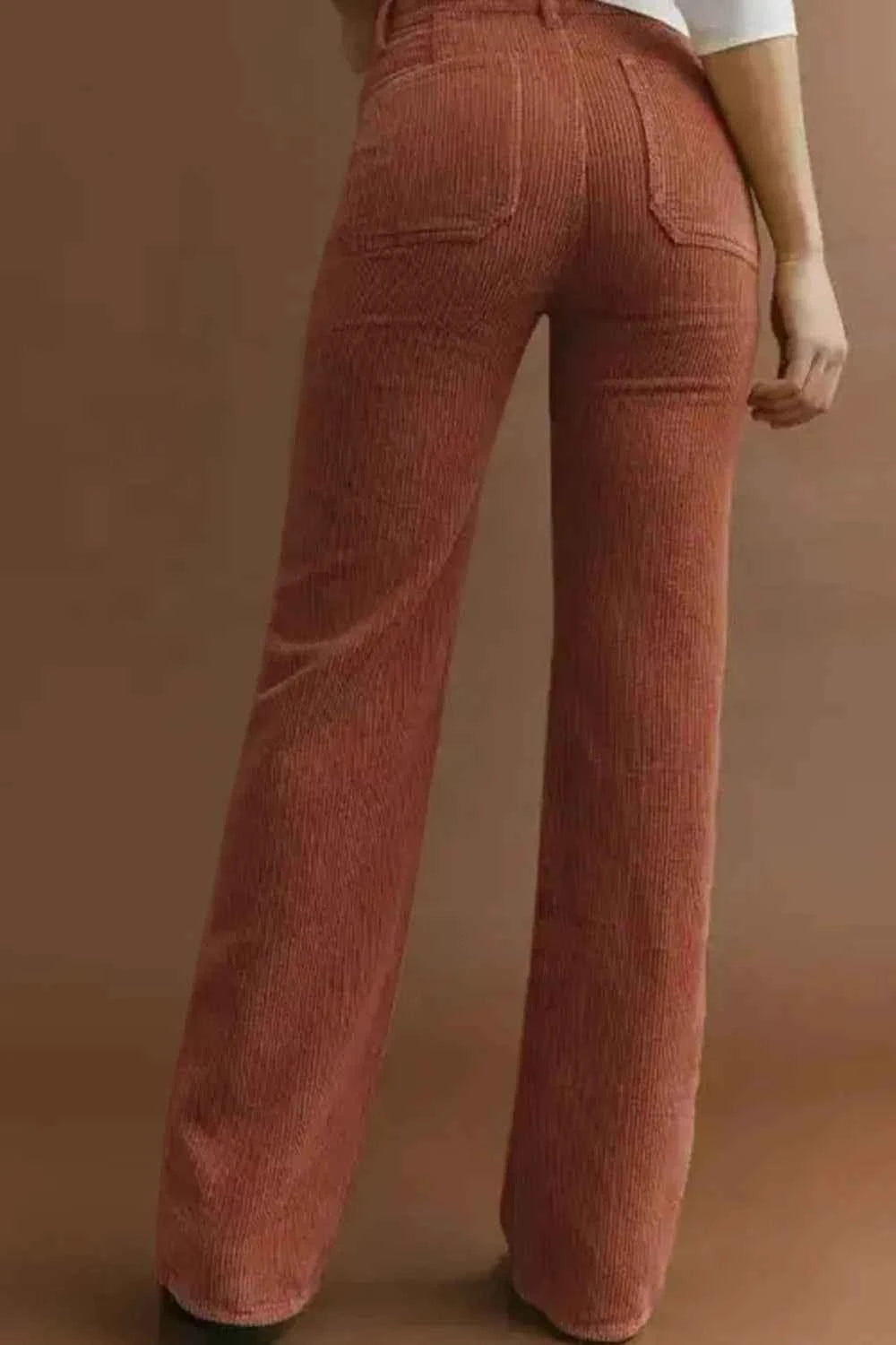 High Waist Square Pockets Corduroy Pants