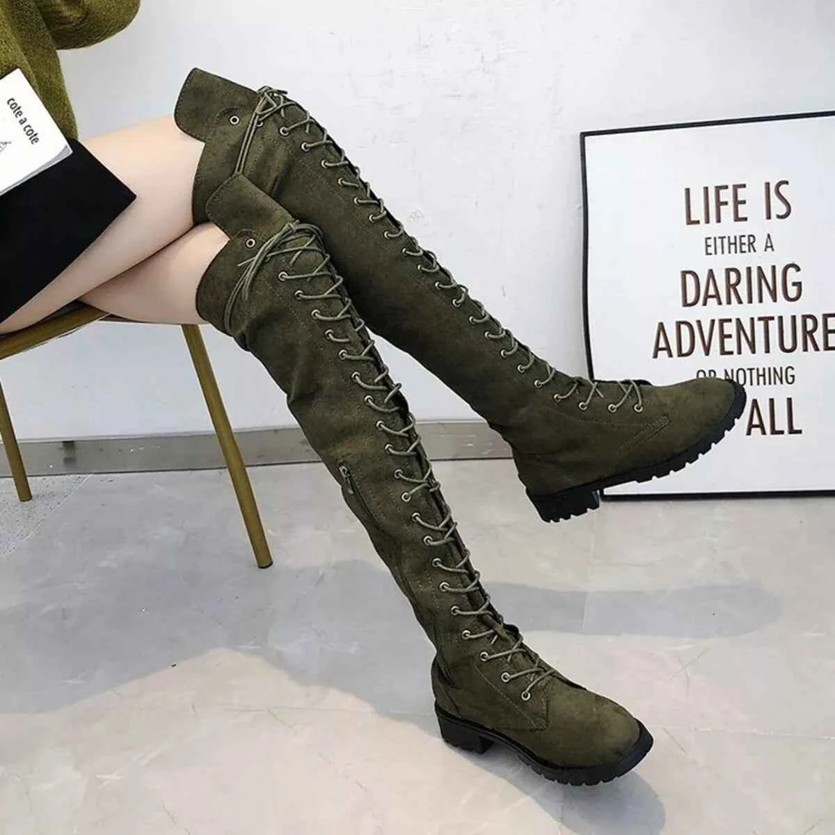 Lace-Up Over-the-Knee Boots